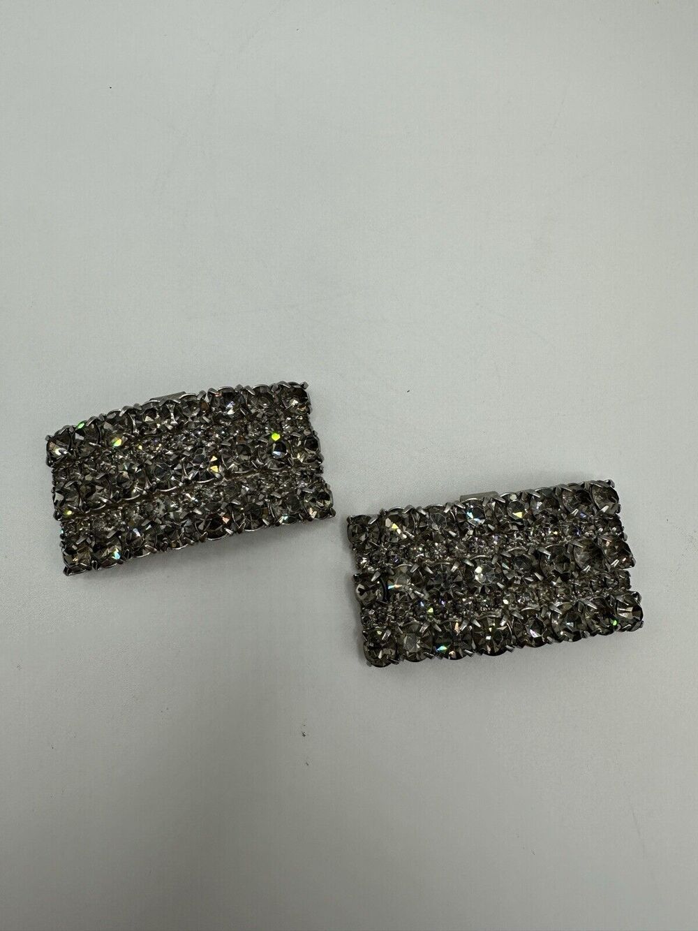 ✨ Vintage 1950s Smoky Rhinestone Silver-Tone Shoe Clips - Pair (2”x1”) ✨